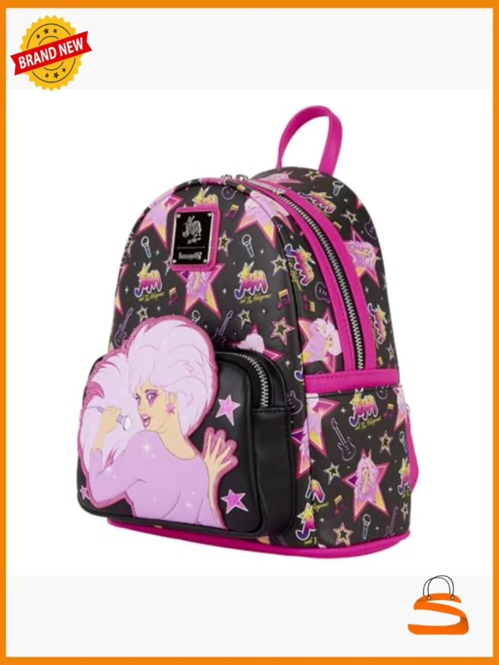 Hasbro Jem Holograms Mini Backpack Faux Leather Glitter Enamel Charm Daypack